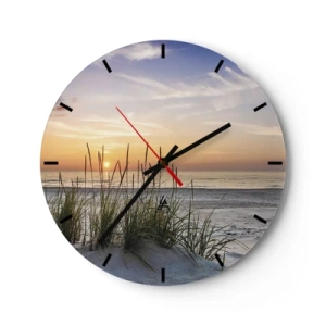 Relógio de parede - Relógio em vidro - Linda paisagem de praia ao pôr do sol com grama ao fundo - 30x30cm - Olhe, pense, sinta - Decoração de parede moderna para a sala de estar, cozinha e quarto ARTTOR