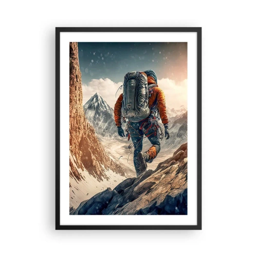 Pôster com moldura preta - Escalada entre picos majestosos - 50x70cm - Guerreiro solitário - Decoração de parede moderna para a sala de estar e quarto ARTTOR