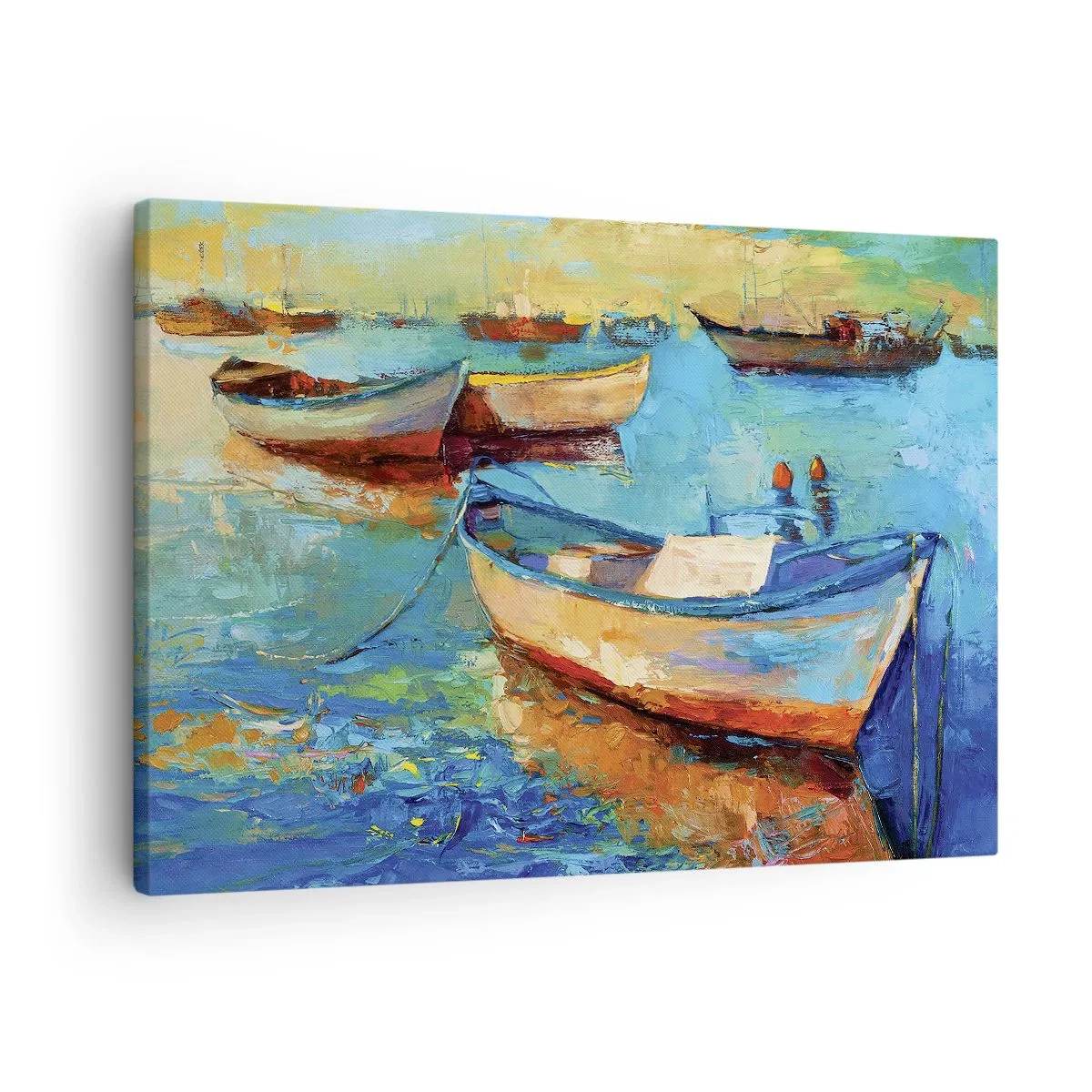 Quadro em tela - Barcos coloridos atracados em águas calmas - 70x50cm - Na baía do sul - Decoração de parede moderna para a sala de estar e quarto ARTTOR