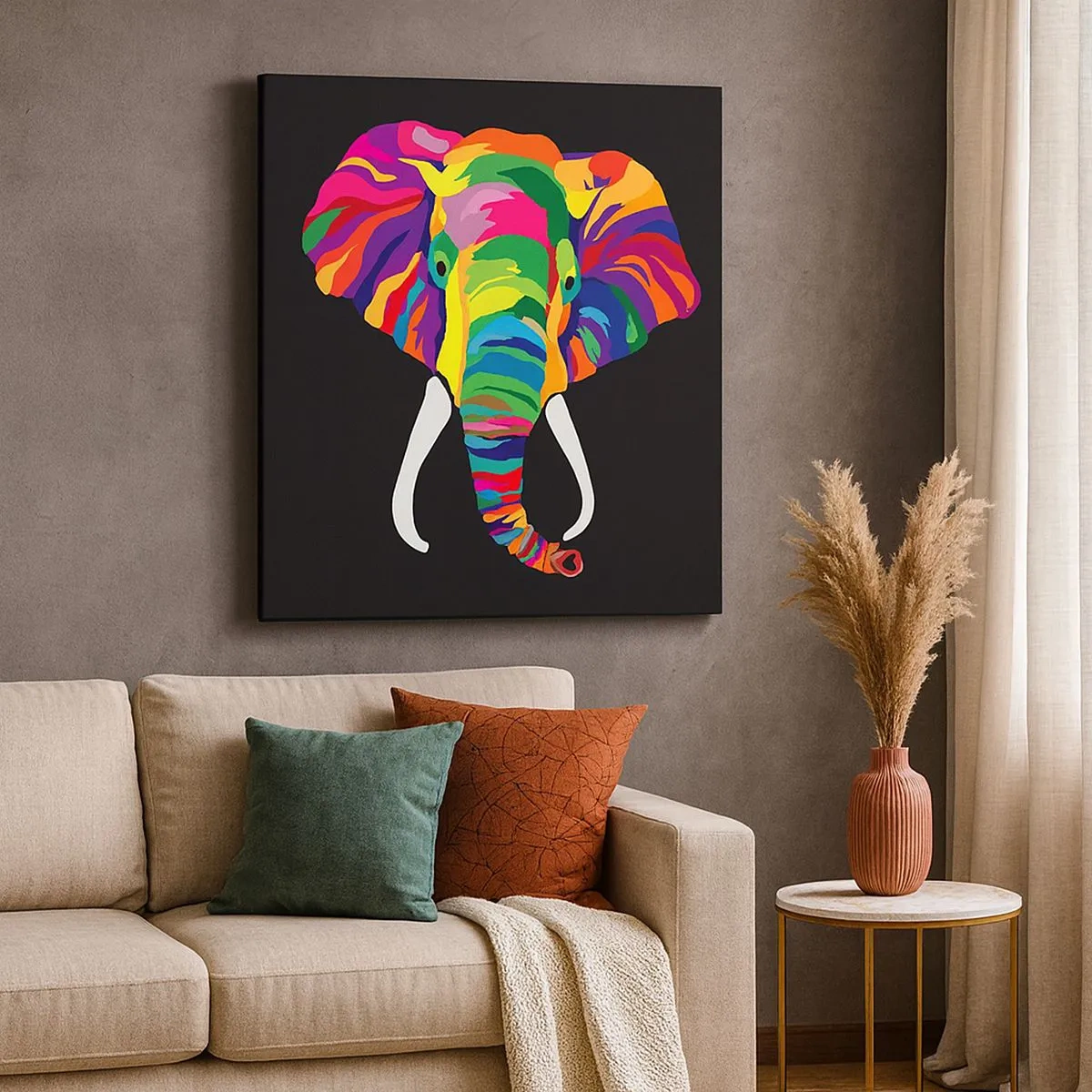 Quadro em tela - O elefante que adorava banhar-se no arco-íris - 30x30 cm