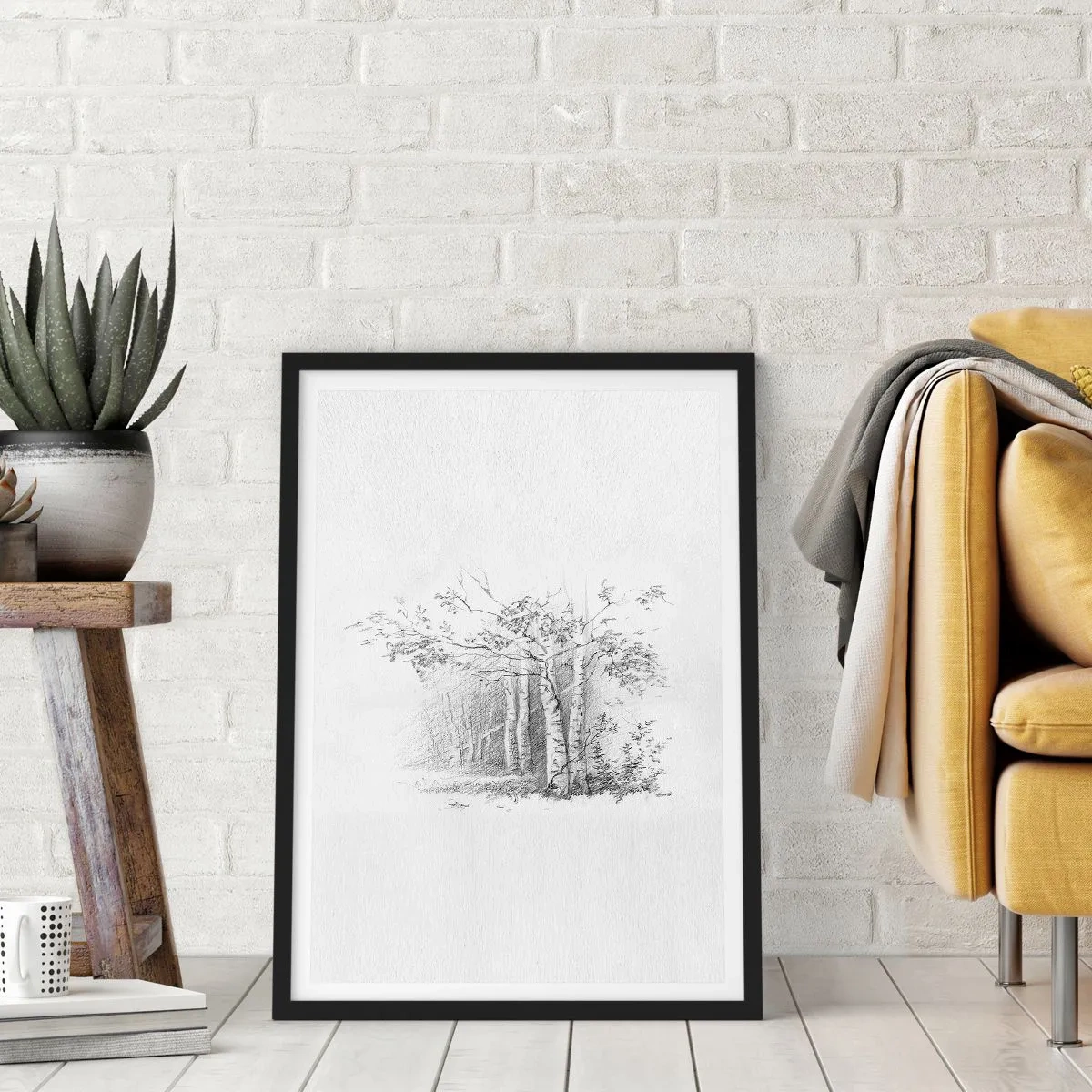 Pôster com moldura preta - Luz da floresta de bétulas - 30x40 cm