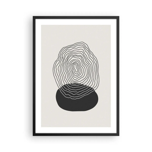 Pôster com moldura preta - Linhas pretas criando uma forma abstrata em um fundo claro - 50x70cm - Duração e vibração - Decoração de parede moderna para a sala de estar e quarto ARTTOR