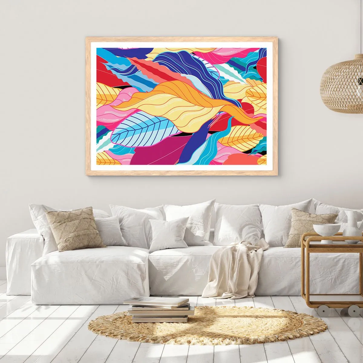 Pôster com moldura de carvalho claro - Bagunça colorida - 100x70 cm