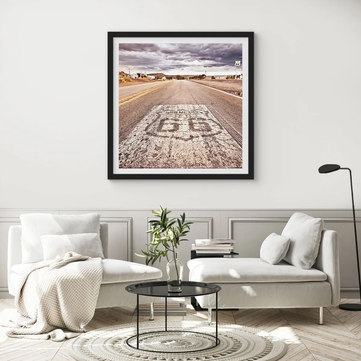 Pôster com moldura preta - Mother Road - uma lenda americana - 60x60 cm