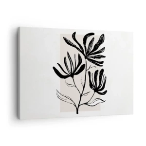 Quadro em tela - Motivo floral minimalista em preto e branco - 70x50cm - Esboço para o herbário - Decoração de parede moderna para a sala de estar e quarto ARTTOR