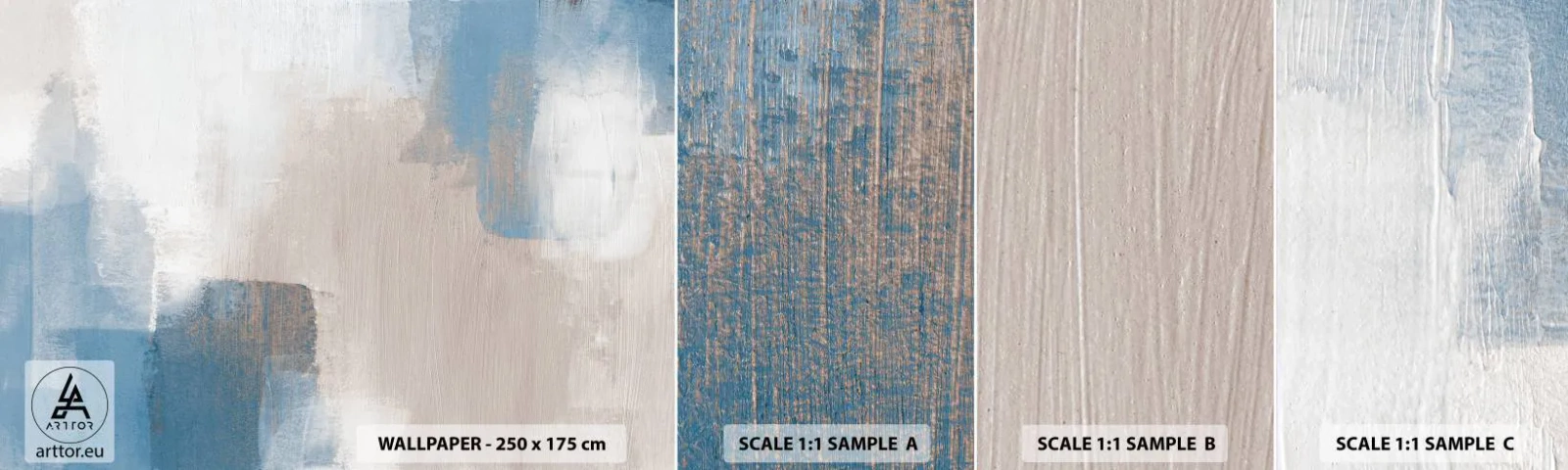 Amostra de Papel de Parede Standard Eco - Abstração rosa atrás da cortina azul - Pedaço, Contemporâneo, Tintas - 100x30 cm