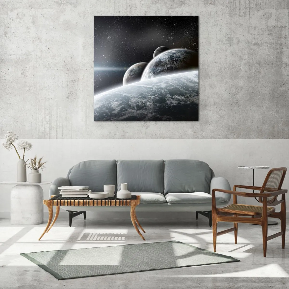 Quadro em vidro - Música cósmica das esferas - 40x40 cm