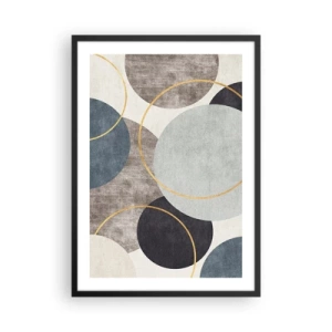 Pôster com moldura preta - Composição geométrica abstrata com círculos em tons de azul. - 50x70cm - Roda por roda - Decoração de parede moderna para a sala de estar e quarto ARTTOR