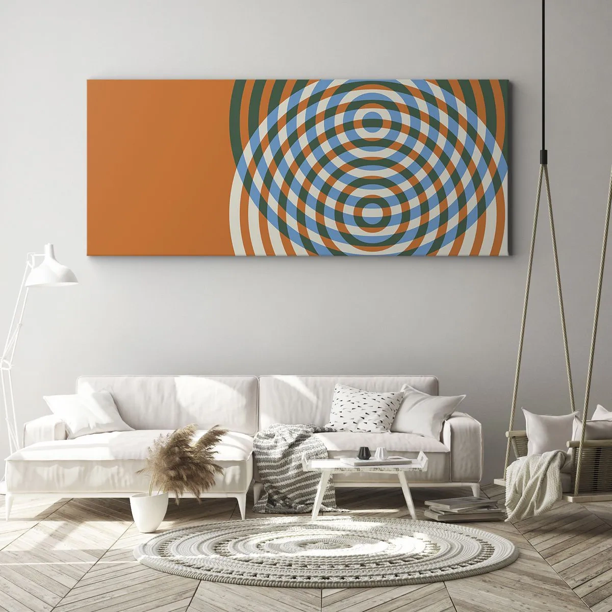 Quadro em tela - Variação circular abstrata - 140x50 cm