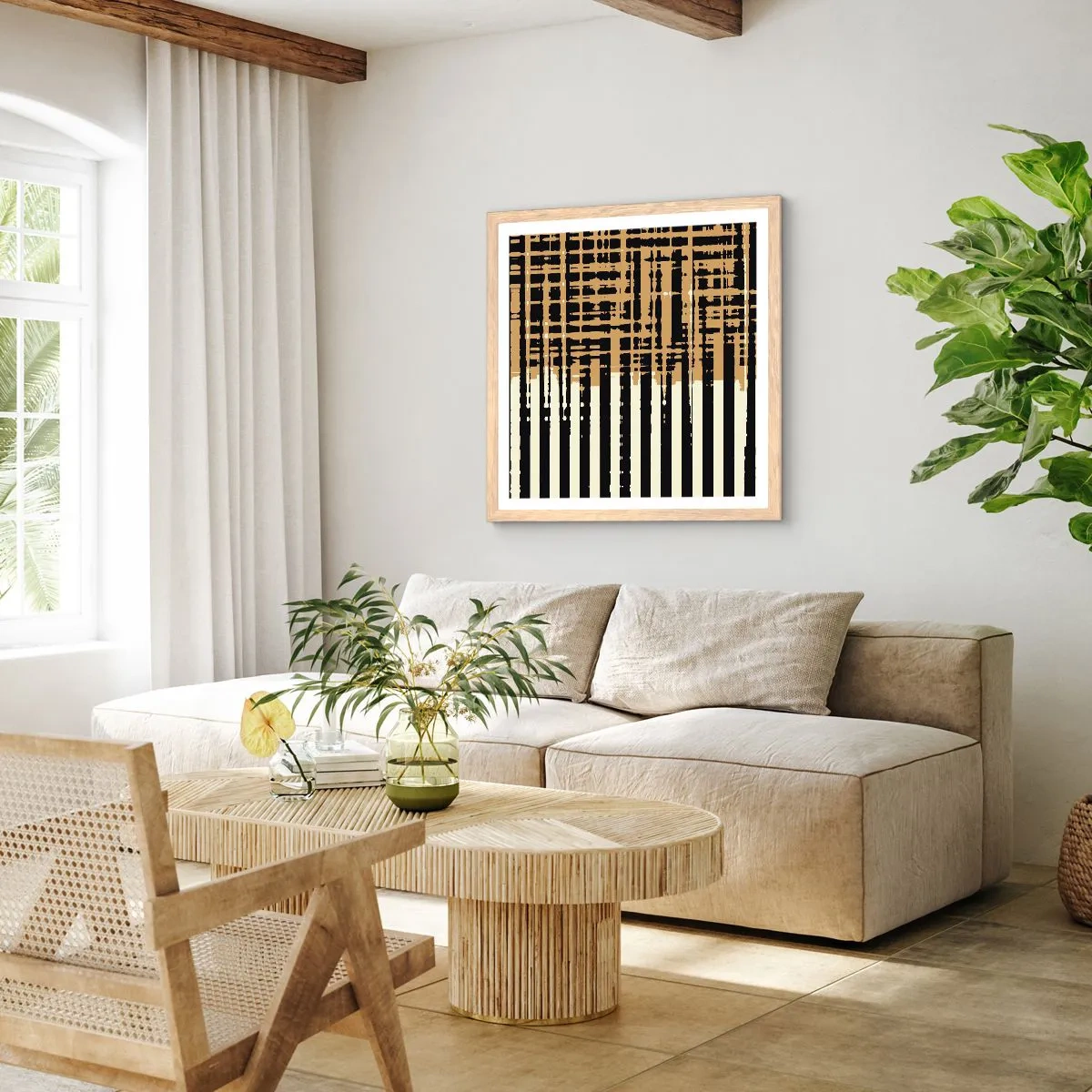 Pôster com moldura de carvalho claro - Abstração arquitetónica - 40x40 cm