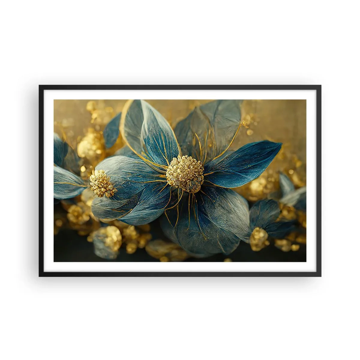 Pôster com moldura preta - Florescer com ouro - 91x61 cm