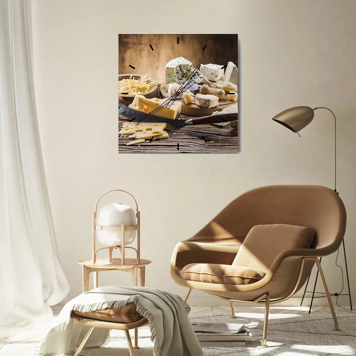 Relógio de parede - Relógio em vidro - Sorria para o queijo - 40x40 cm