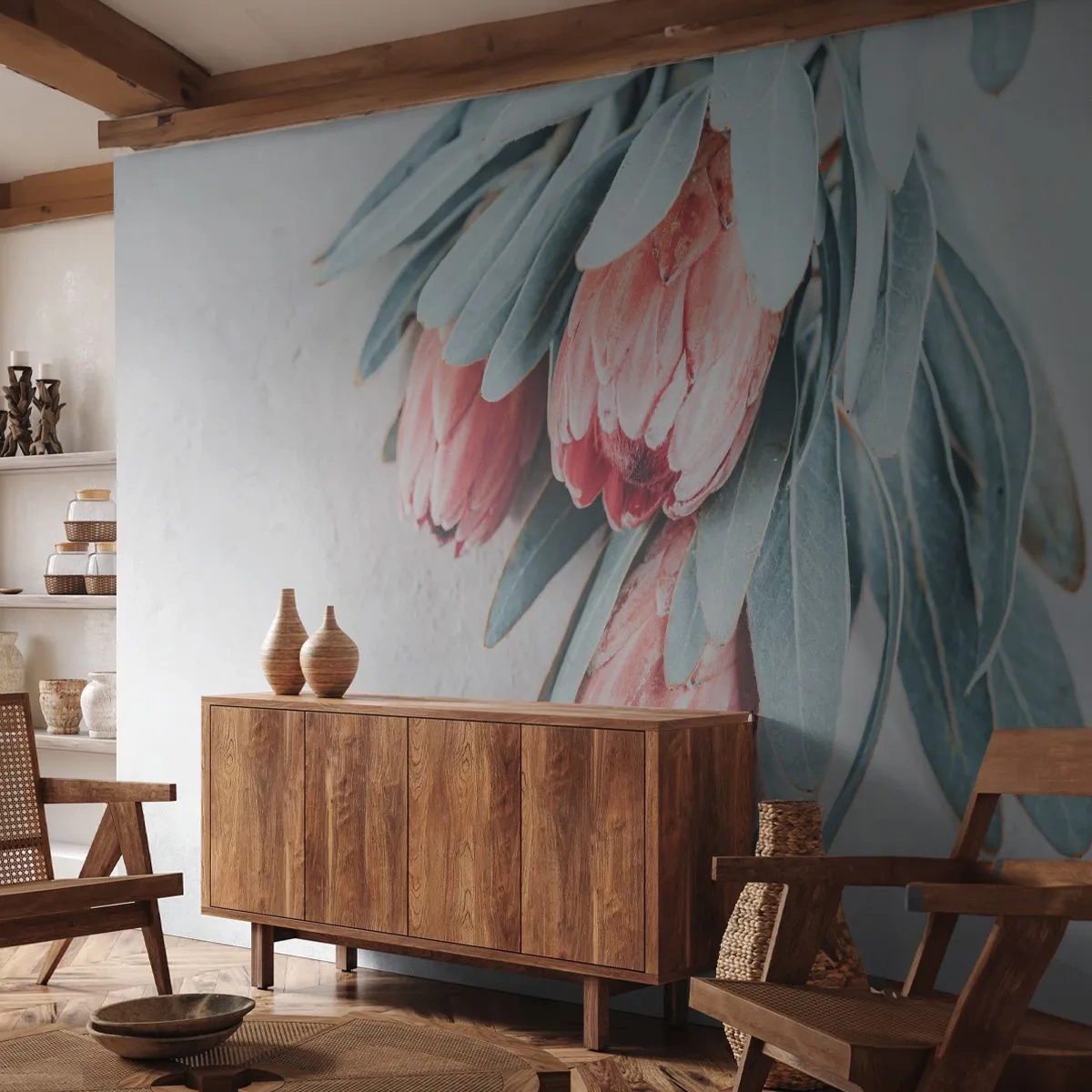 Papel de Parede Premium Sand - Envergonhadas da sua própria beleza - Flor, Protea Real, África - 350x256 cm