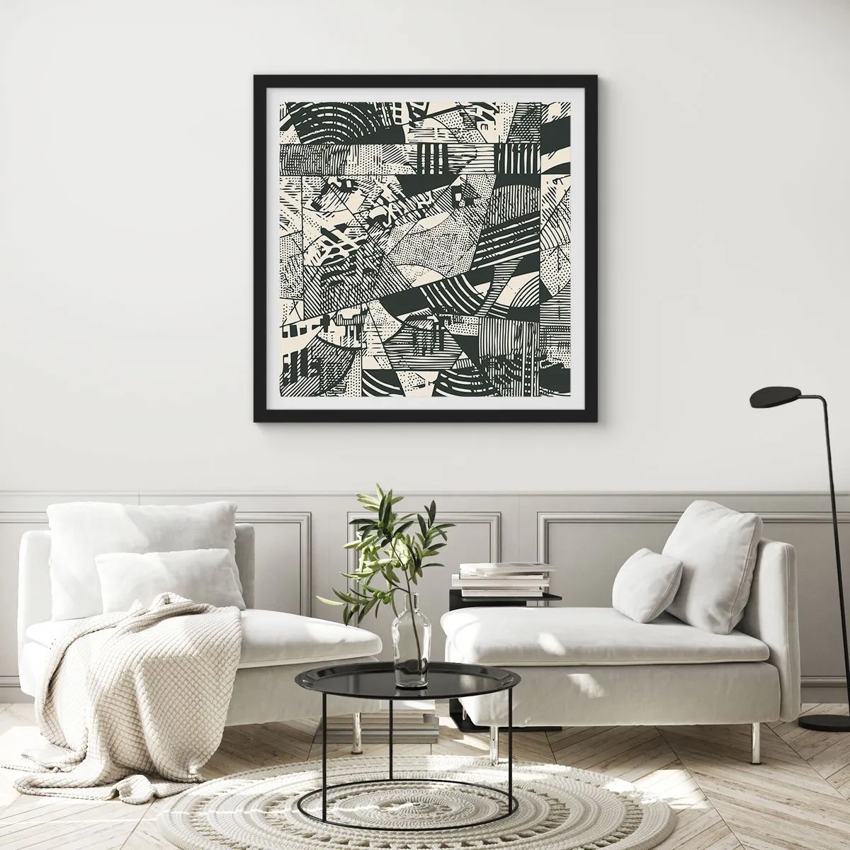 Pôster com moldura preta - A dinâmica do presente - 50x50 cm