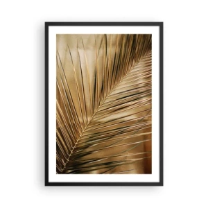 Pôster com moldura preta - Folha de palmeira dourada sobre um fundo elegante - 50x70cm - Colunata natural - Decoração de parede moderna para a sala de estar e quarto ARTTOR