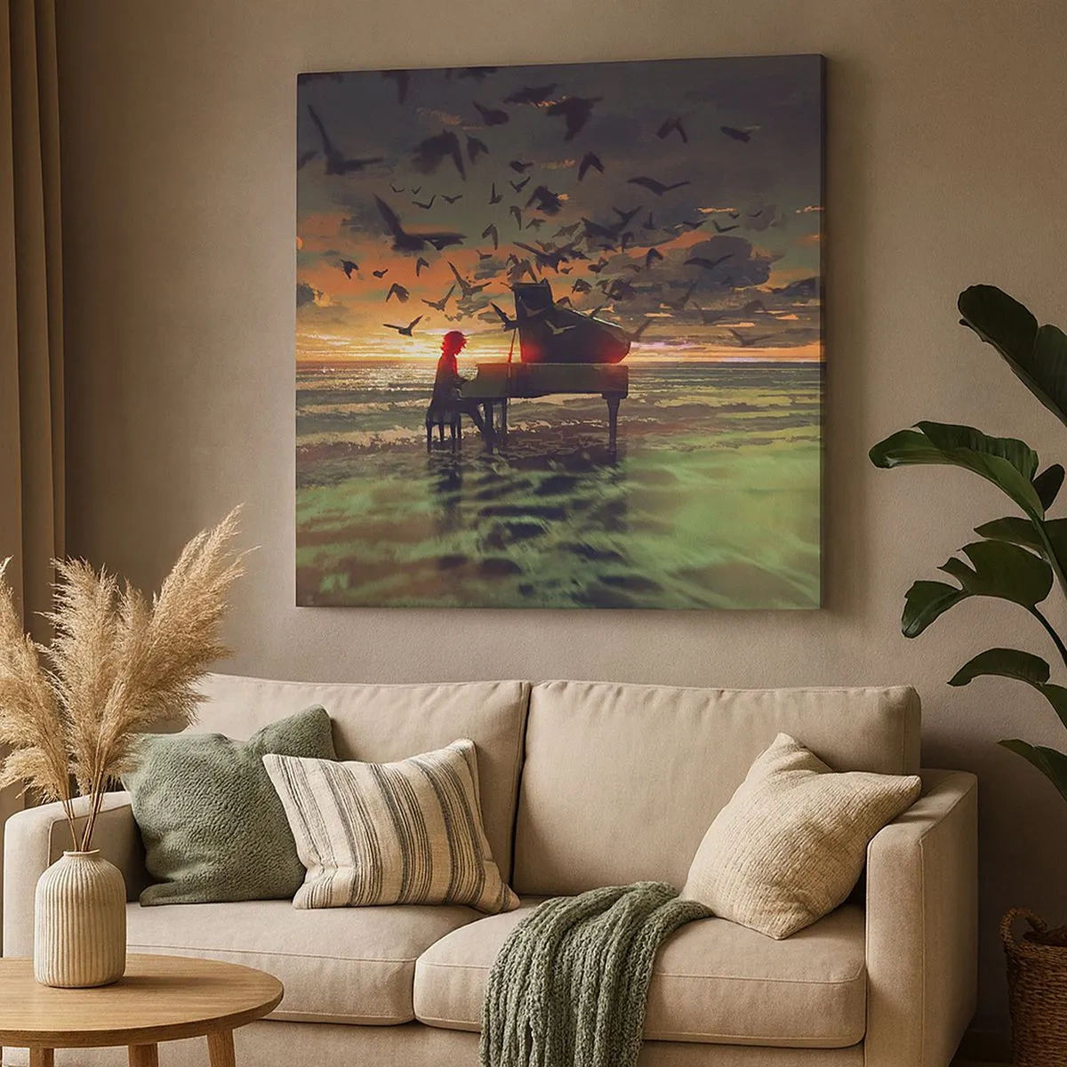 Quadro em tela - Um concerto de piano e ondas - 30x30 cm