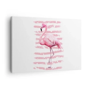 Quadro em tela - Flamingo em fundo rosa em estilo minimalista - 70x50cm - Com dignidade, embora de rosa - Decoração de parede moderna para a sala de estar e quarto ARTTOR