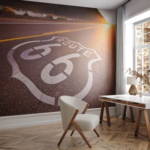 Papel de Parede Premium Sand - A famosa estrada 66 - EUA, Automotivo, Rota 66 - 100x70 cm