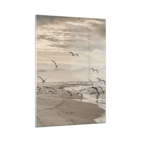 Quadro em vidro - O som do mar, o canto dos pássaros - 50x70 cm