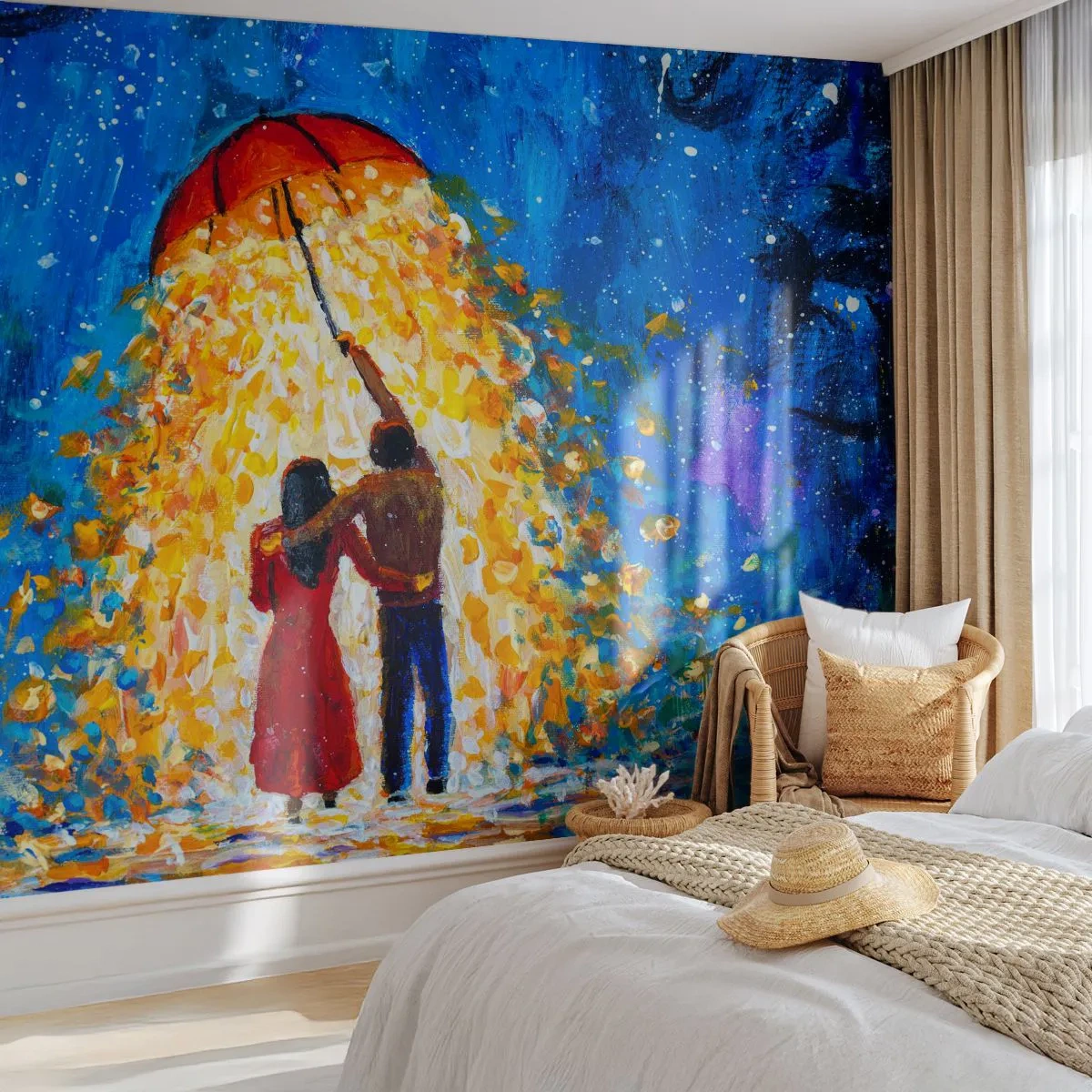 Papel de Parede Autocolante Deluxe Sticker - A magia de uma noite chuvosa? - Romântico, Casal, Amor - 100x70 cm