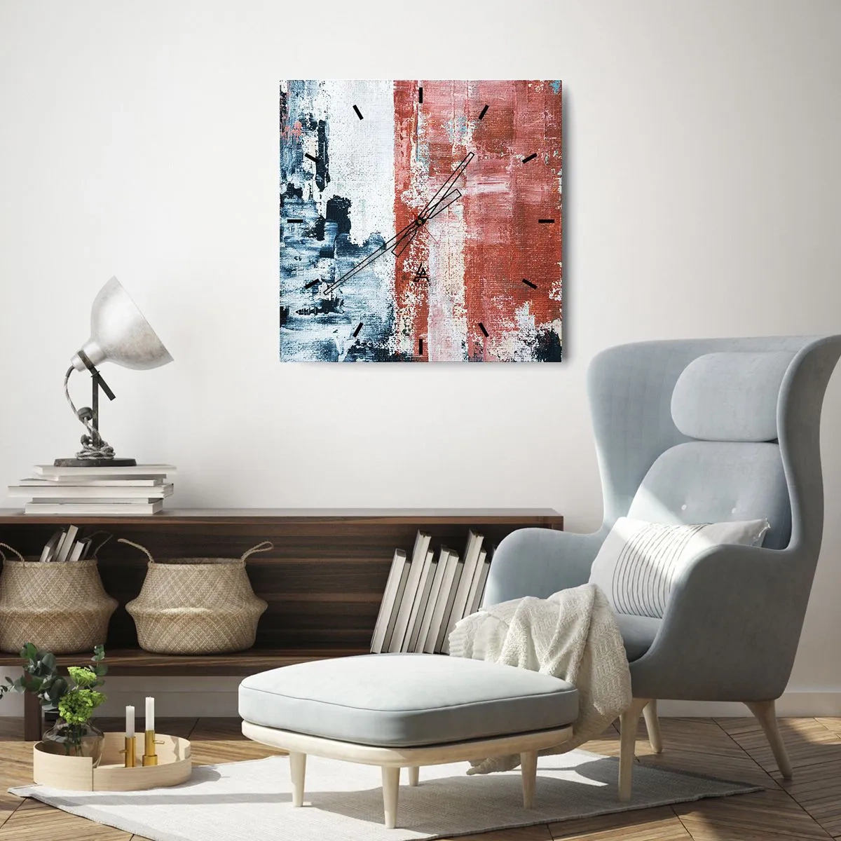 Relógio de parede - Relógio em vidro - Meio a meio abstrato - 30x30 cm