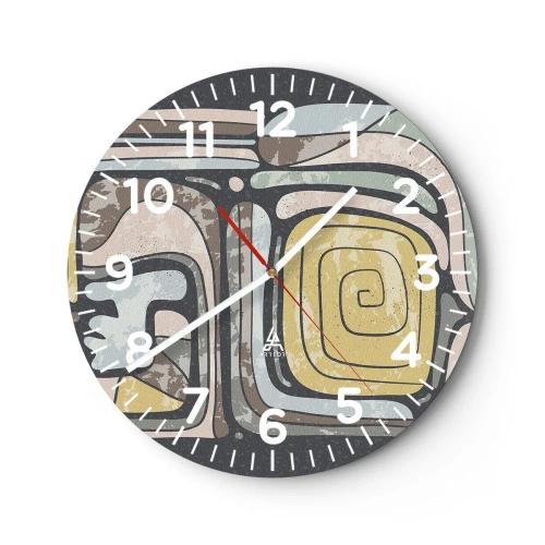Relógio de parede - Relógio em vidro - Abstração no espírito pré-colombiano - 30x30 cm