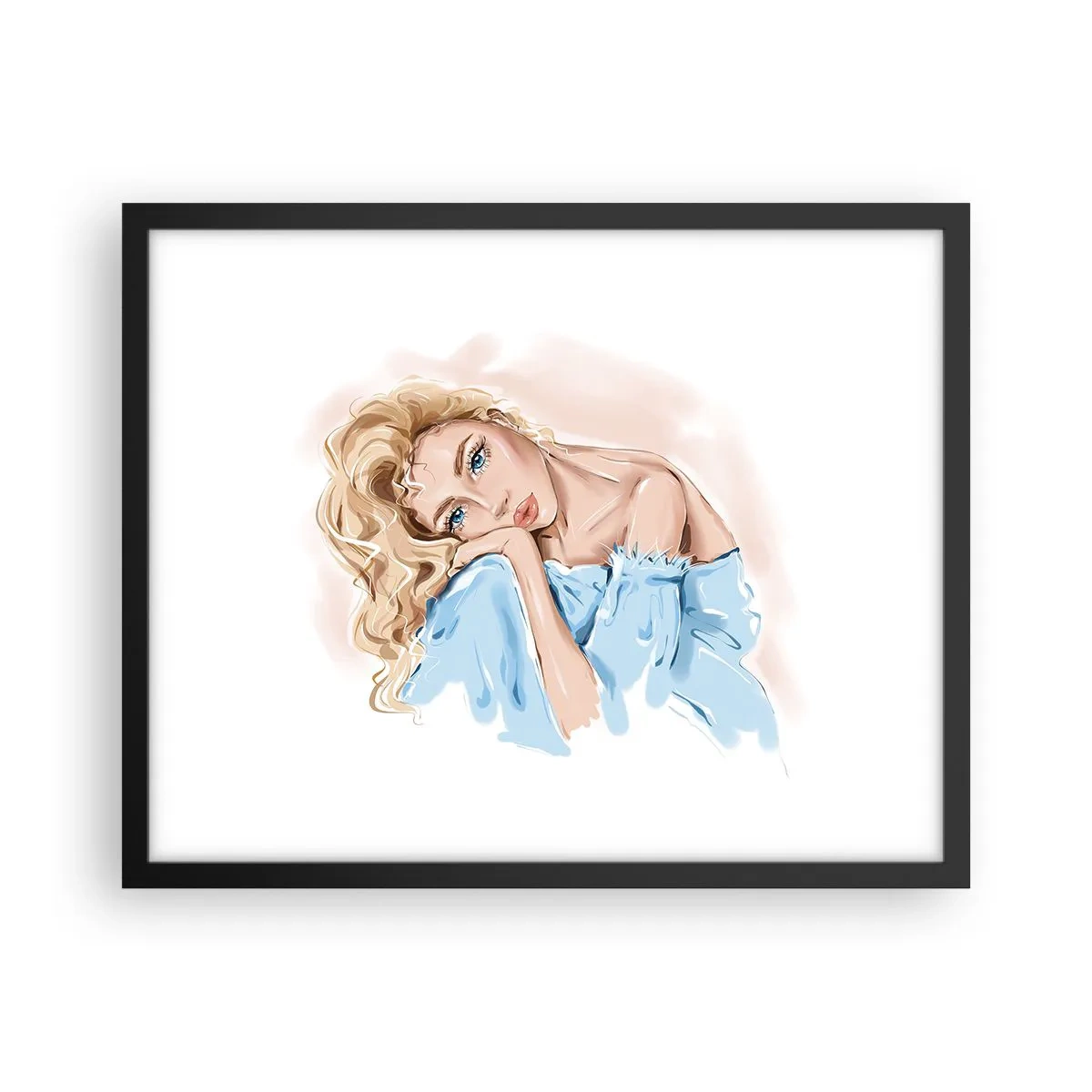 Pôster com moldura preta - Sonhadora em azul - 50x40 cm