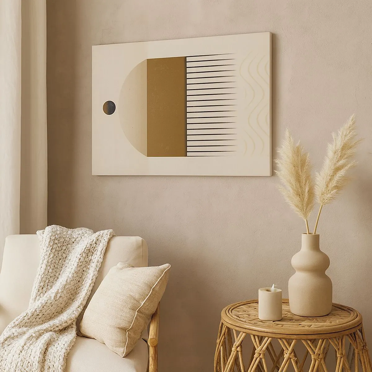 Quadro em tela - Composição geométrica abstrata em tons de bege e marrom - 70x50cm - Diferentes estados - Decoração de parede moderna para a sala de estar e quarto ARTTOR