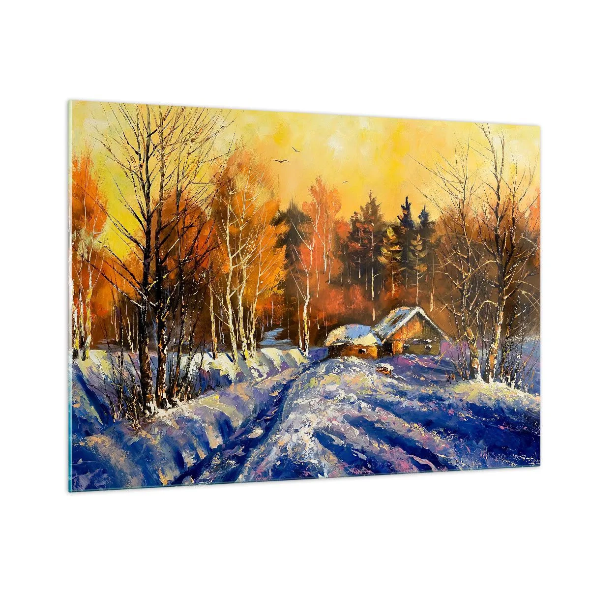 Quadro em vidro - Impressão de inverno ao sol - 100x70 cm