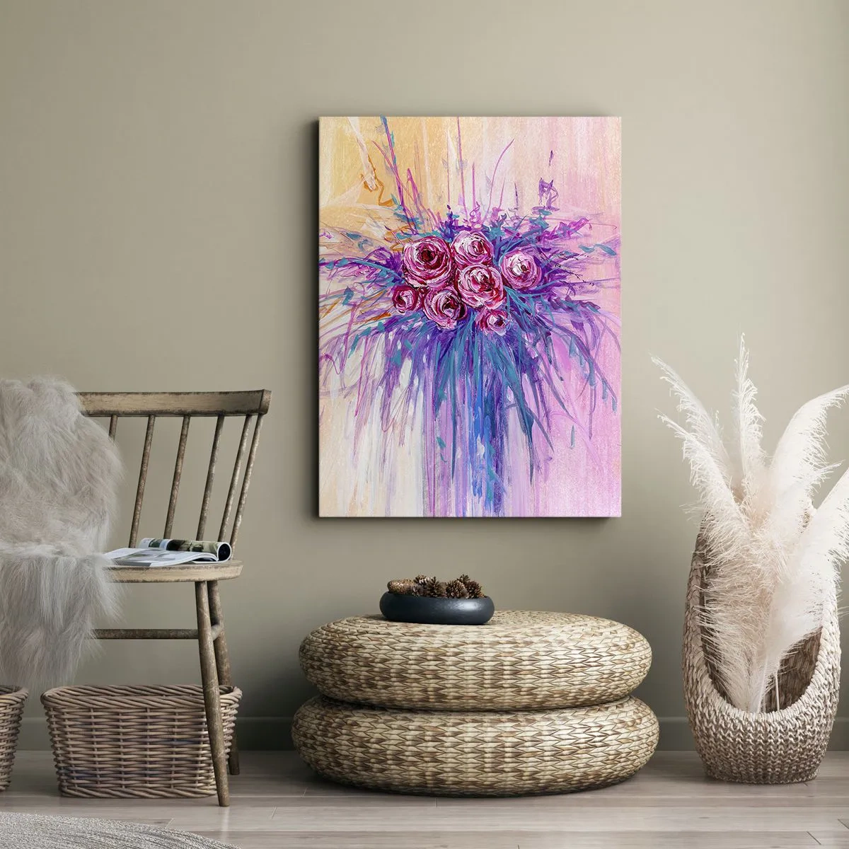 Quadro em tela - Fonte de rosas - 45x80 cm