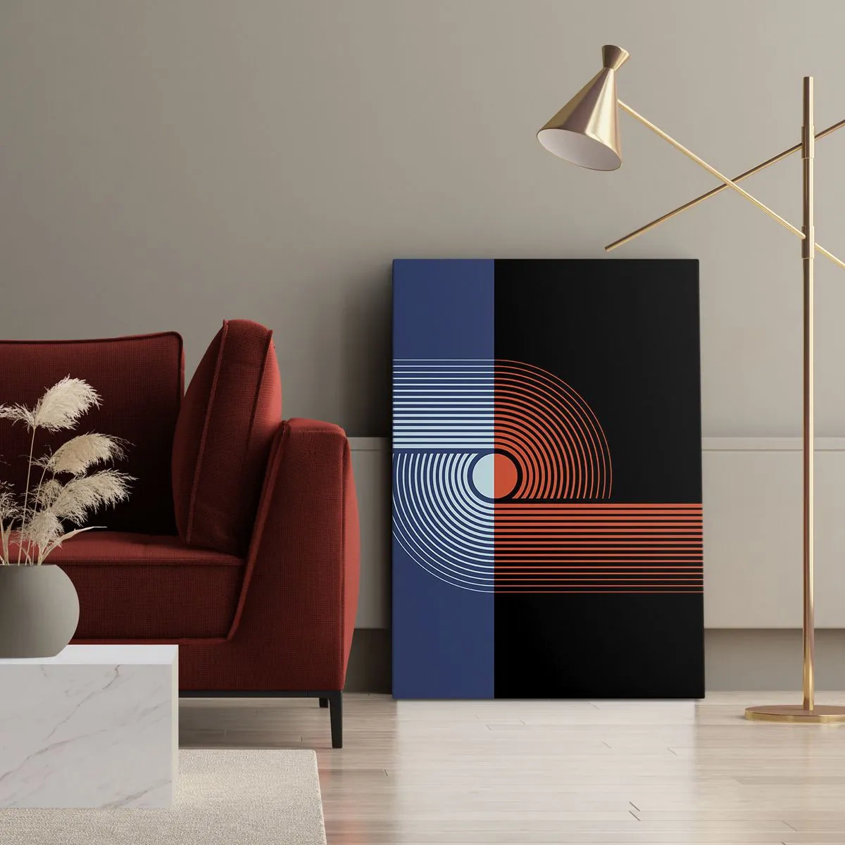 Quadro em tela - Num abraço geométrico - 50x70 cm