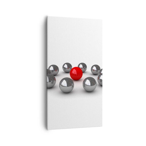 Quadro em tela - Círculo em prata e vermelho - 55x100 cm