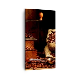 Quadro em tela - Natureza morta com grãos de café e moedor - 55x100 cm