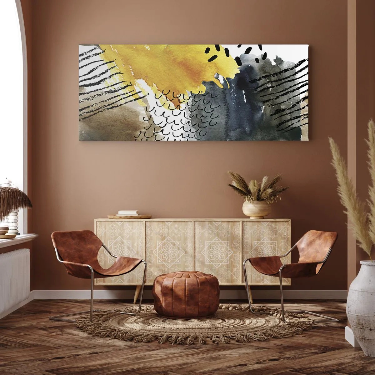 Quadro em tela - Reunião dos elementos da natureza - 100x40 cm