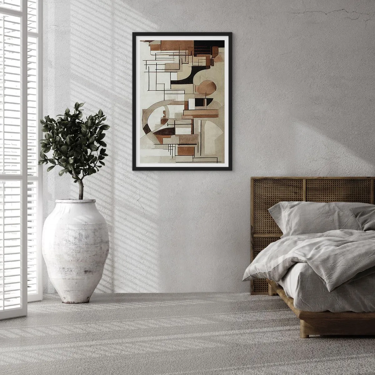 Pôster com moldura preta - Abstração geométrica em tons de marrom e bege - 50x70cm - Paisagem urbana 2.0 - Decoração de parede moderna para a sala de estar e quarto ARTTOR