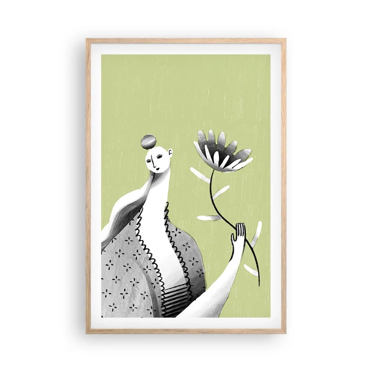 Pôster com moldura de carvalho claro - Retrato modernista – segurando uma flor - 61x91 cm