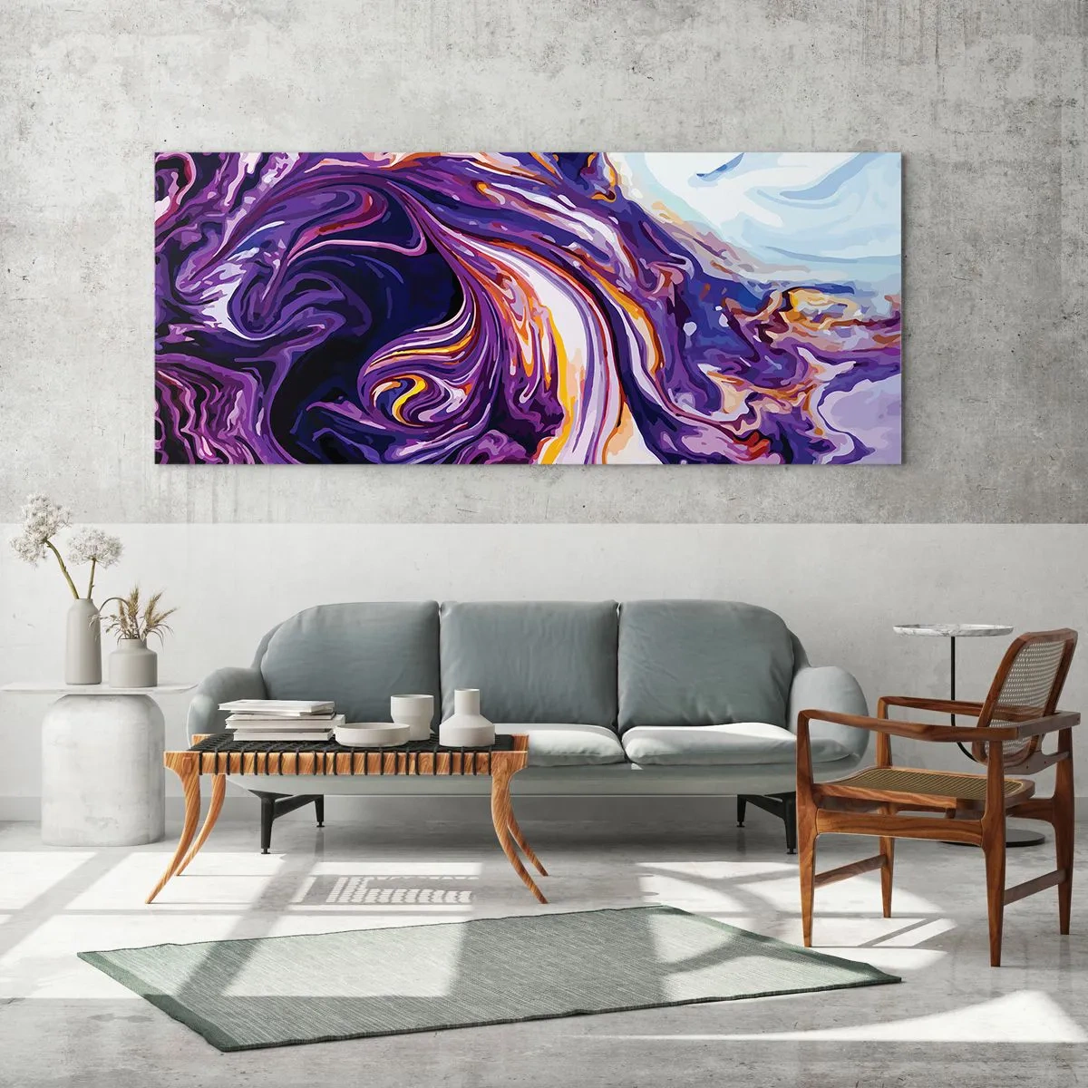 Quadro em vidro - Onde o espaço se dobra em roxo - 100x40 cm