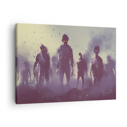 Quadro em tela - Cena escura com silhuetas com olhos amarelos - 70x50cm - Cuidado! Estão a chegar - Decoração de parede moderna para a sala de estar e quarto ARTTOR