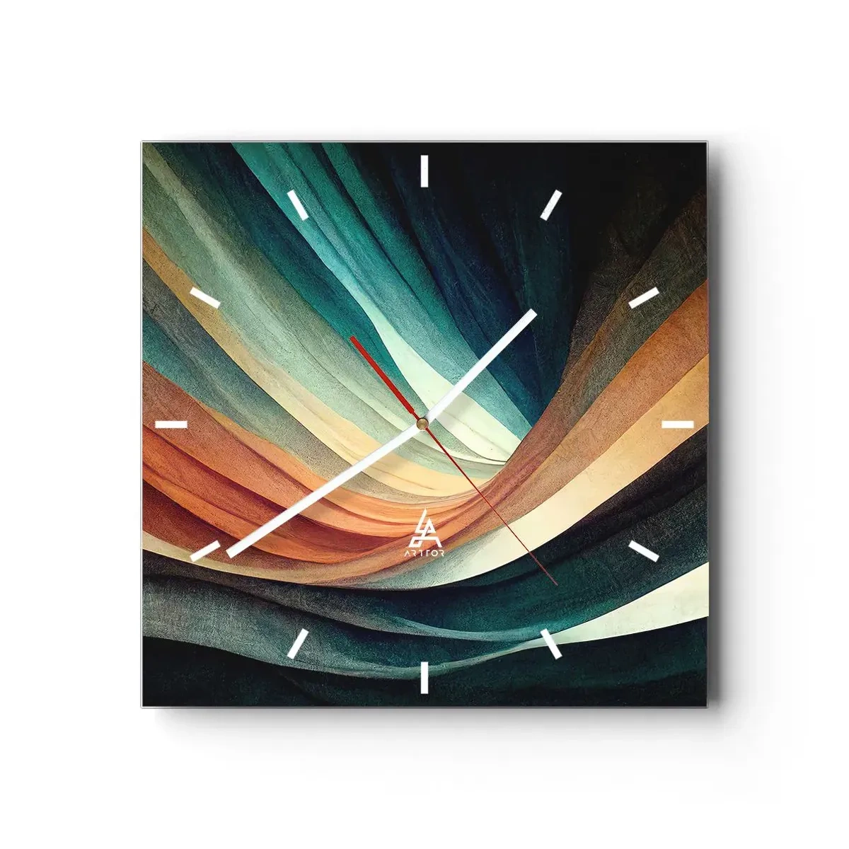 Relógio de parede - Relógio em vidro - Tecido de cores - 30x30 cm