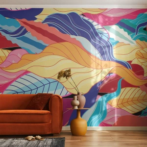 Papel de Parede Standard Eco - Bagunça colorida - Abstração, Folhas coloridas, Pedaço - 350x256 cm