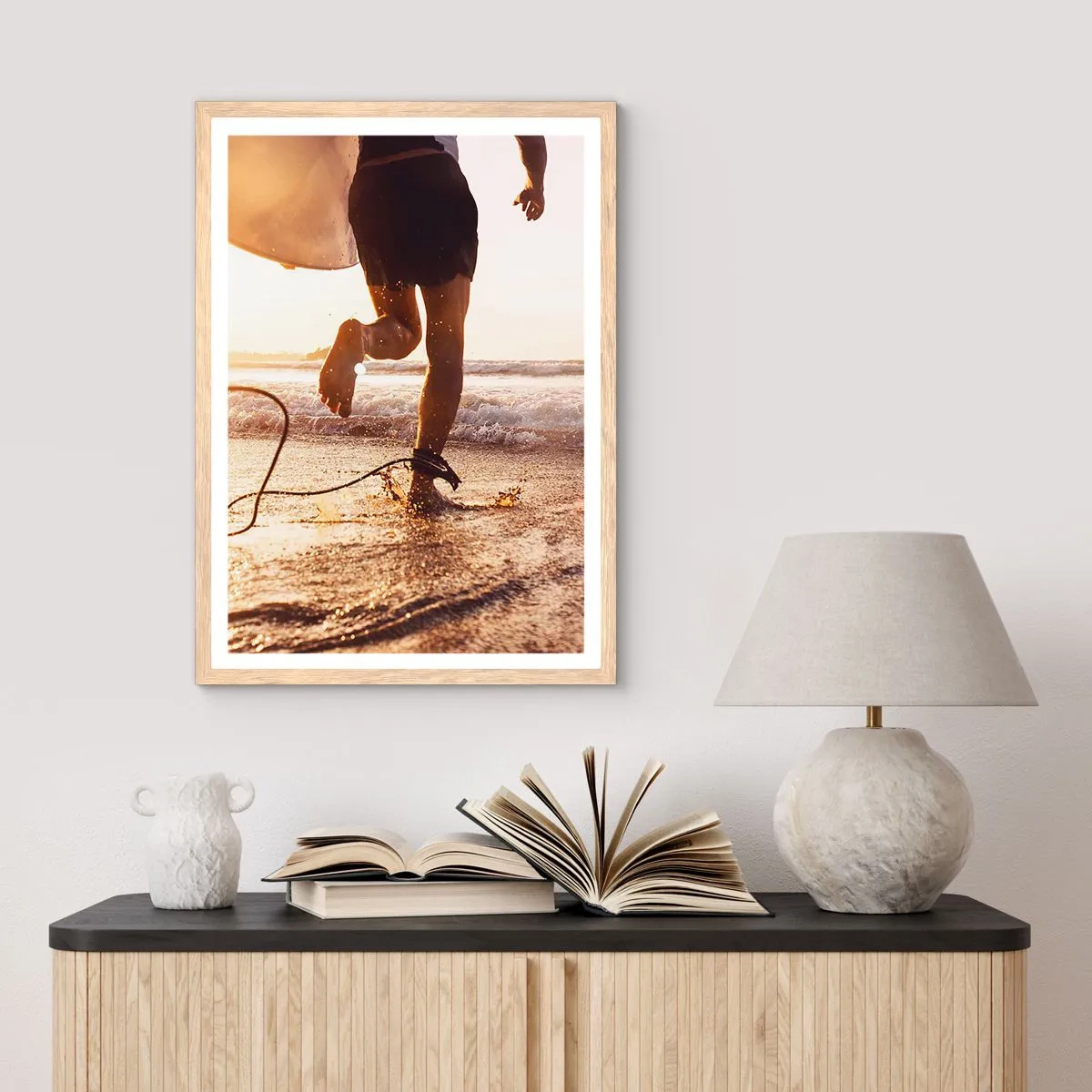 Pôster com moldura de carvalho claro - Encontro das ondas - 70x100 cm