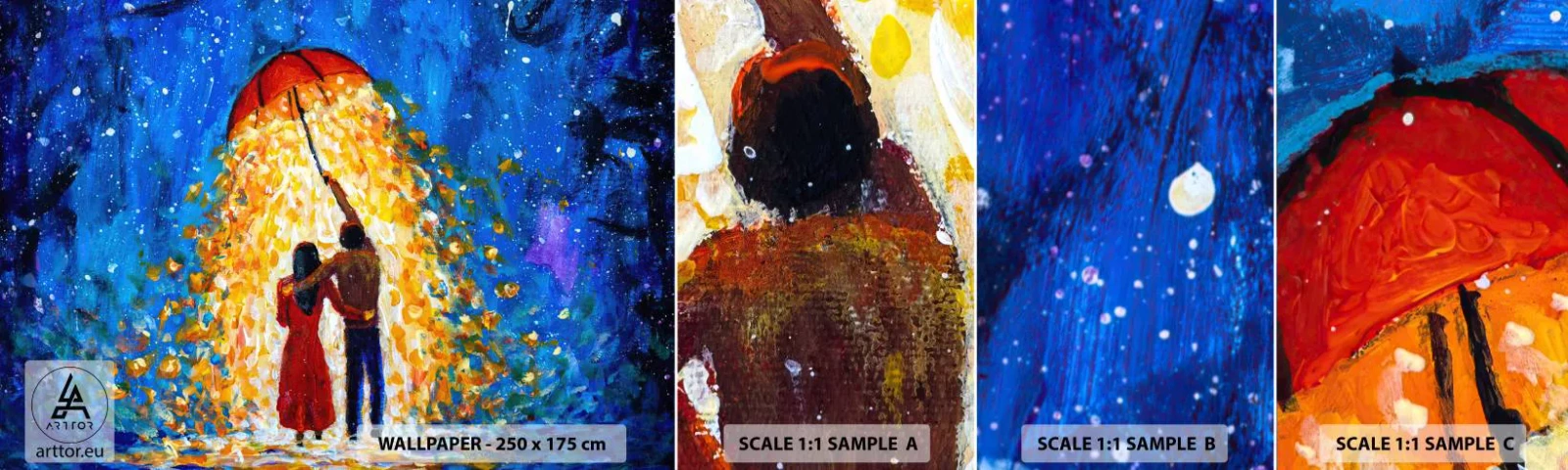 Amostra de Papel de Parede Standard Eco - A magia de uma noite chuvosa? - Romântico, Casal, Amor - 100x30 cm