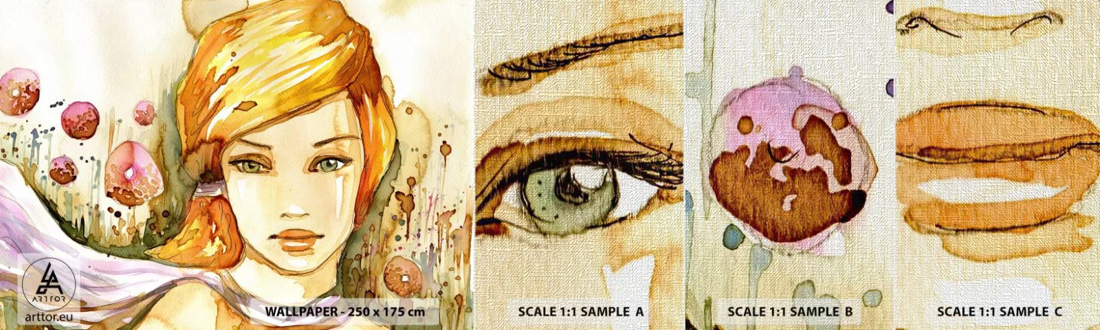 Amostra de papel de parede Premium Canvas - Um olhar esmeralda que acalma a raiva - Mulher, Prado, Moda - 100x30 cm