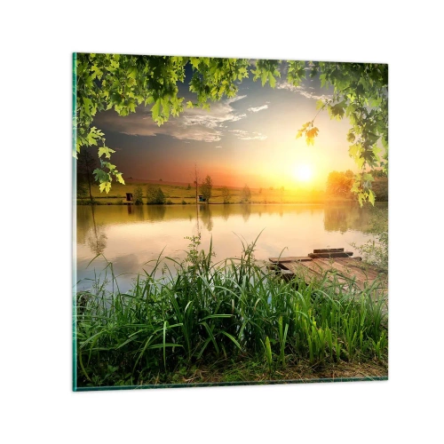 Quadro em vidro - Paisagem em uma moldura verde - 60x60 cm