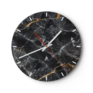 Relógio de parede - Relógio em vidro - Estrutura em mármore preto com veios claros e dourados - 30x30cm - A vida interior da pedra - Decoração de parede moderna para a sala de estar, cozinha e quarto ARTTOR
