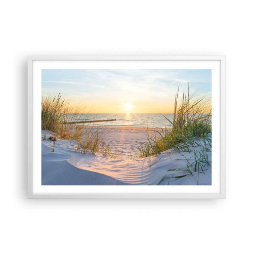 Pôster em moldura branca - O som do mar, o canto dos pássaros, a praia selvagem entre a relva... - 70x50 cm