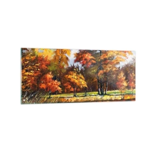 Quadro em vidro - Paisagem em ouro e bronze - 120x50 cm