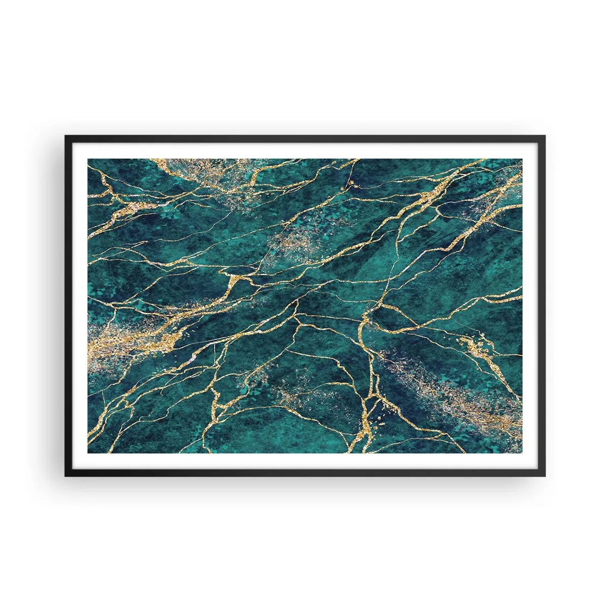 Pôster com moldura preta - Veia dourada - 100x70 cm