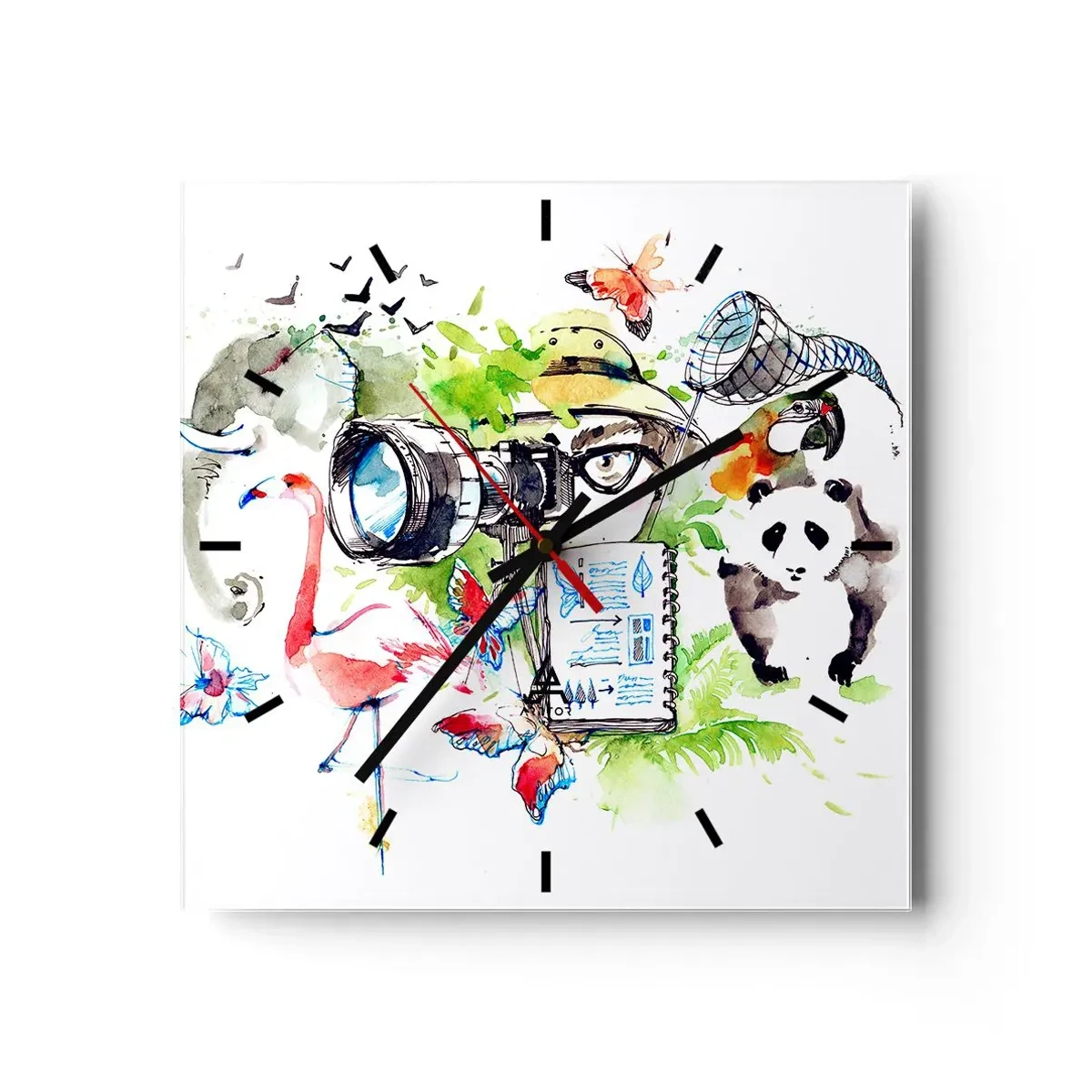 Relógio de parede - Relógio em vidro - Através da lente do viajante - 40x40 cm