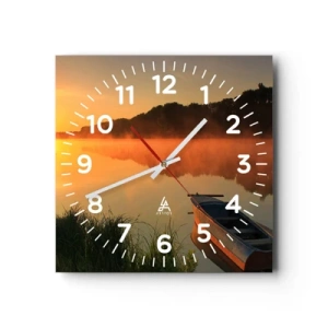 Relógio de parede - Relógio em vidro - Nascer do sol sobre a água como um espelho - 40x40 cm